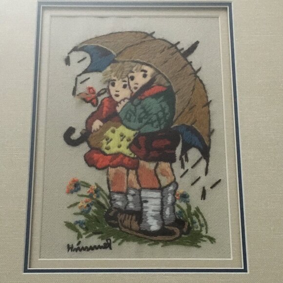 Handmade Children In the Rain Himmel Needlework Professionally Framed - Picture 4 of 12
